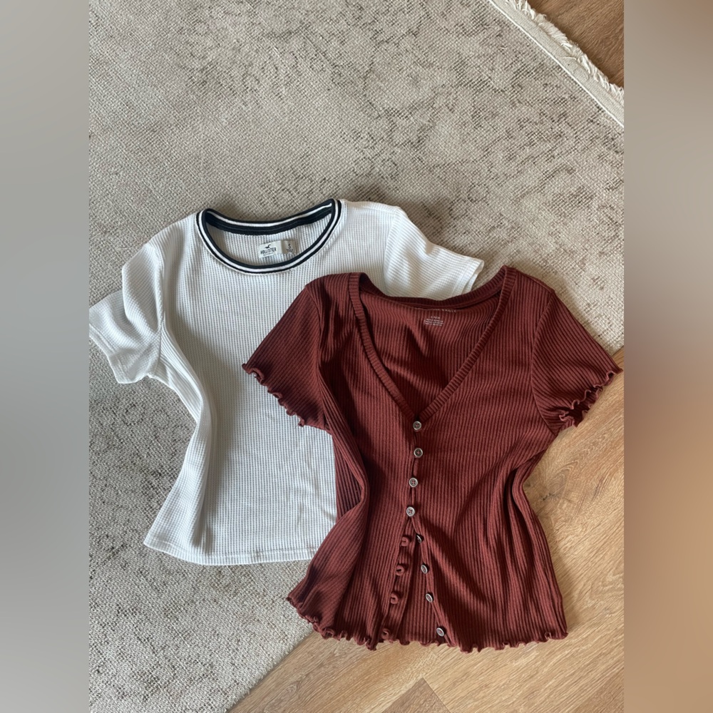 Y2K Ribbed Tops Bundle Size S | AE + Hollister Baby Tees | Casual Capsule Basics
